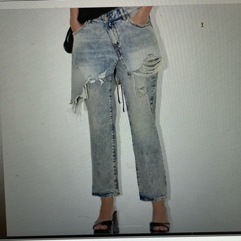Zara mid rise straight leg jeans with skirt overlay